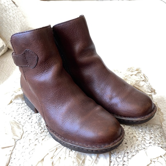 Born Brown Leather Ankle Boots Zip Up Sides Size 8 - Picture 3 of 16